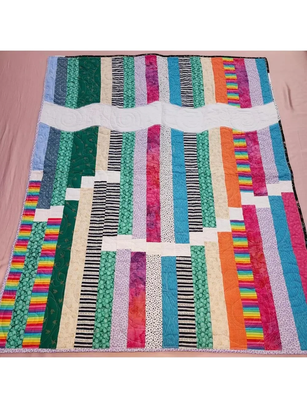 NEW Colorful Striped Handmade Quilt 48 x 39 inches